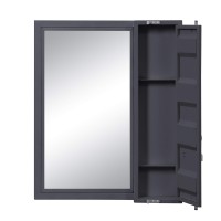Benjara Industrial Style Metal Vanity Mirror With Recessed Door Storage, Gray