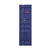 Benjara Industrial Style Metal Wardrobe With Recessed Door Front, Blue