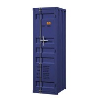 Benjara Industrial Style Metal Wardrobe With Recessed Door Front, Blue