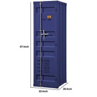 Benjara Industrial Style Metal Wardrobe With Recessed Door Front, Blue