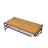 Benjara Metal And Wood Coffee Table With Slatted Bottom Shelf,Brown And Black