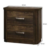 Benjara Transitional Style 2 Drawer Wooden Nightstand With Plinth Base, Brown