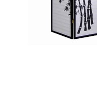Benjara Wood And Paper 3 Panel Room Divider With Bamboo Print, White And Black