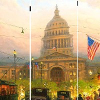 Benjara Capitol Hill Street Print Canvas 4 Panel Room Divider, Multicolor