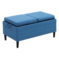 Convenience Concepts Designs4Comfort Magnolia Storage Ottoman With Reversible Trays, Soft Blue Fabric