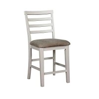 Benjara Wooden Counter Height Dining Side Chairs, Set Of 2, White And Beige