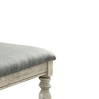 Benjara, Gray And White Transitional Fabric Upholstered Wooden Bench