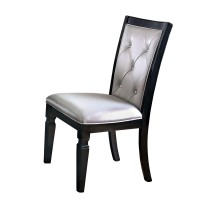 Benjara Wooden Side Chair With Leatherette Seating, Set Of 2, Silver And Black