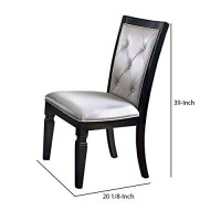 Benjara Wooden Side Chair With Leatherette Seating, Set Of 2, Silver And Black