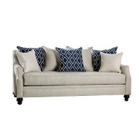 Benjara, White Fabric Upholstered Wooden Sofa With Tufted Details