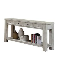 Benjara Transitional Wooden Console Table With 4 Drawers And Open Shelf, White