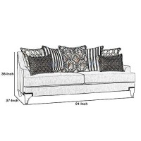 Benjara, Blue Wood And Chenille Fabric Upholstered Sofa With Throw Pillows