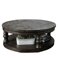 Benjara, Brown Round Wooden Coffee Table With Open Bottom Shelf