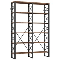 Ironck Bookshelf Double Wide 6-Tier 76 H, Open Large Bookcase, Industrial Style Shelves, Wood And Metal Bookshelves For Home Office, Easy Assembly