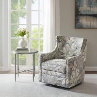 Madison Park Alana Swivel Chair - Solid Wood, Plywood, Metal Base Accent Armchair , Modern Contemporary Style, Floral Print Cover, Button Tufted, Family Room Sofa Furniture , 285 Wide