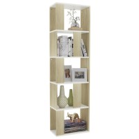 Vidaxl Book Cabinet/Room Divider White And Sonoma Oak 17.7X9.4X62.6