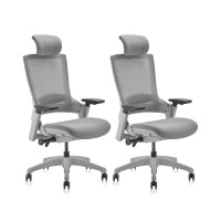 Clatina Ergonomic High Swivel Executive Chair With Adjustable Height Head 3D Arm Rest Lumbar Support And Upholstered Back For Home Office Gray Mesh 2 Pack