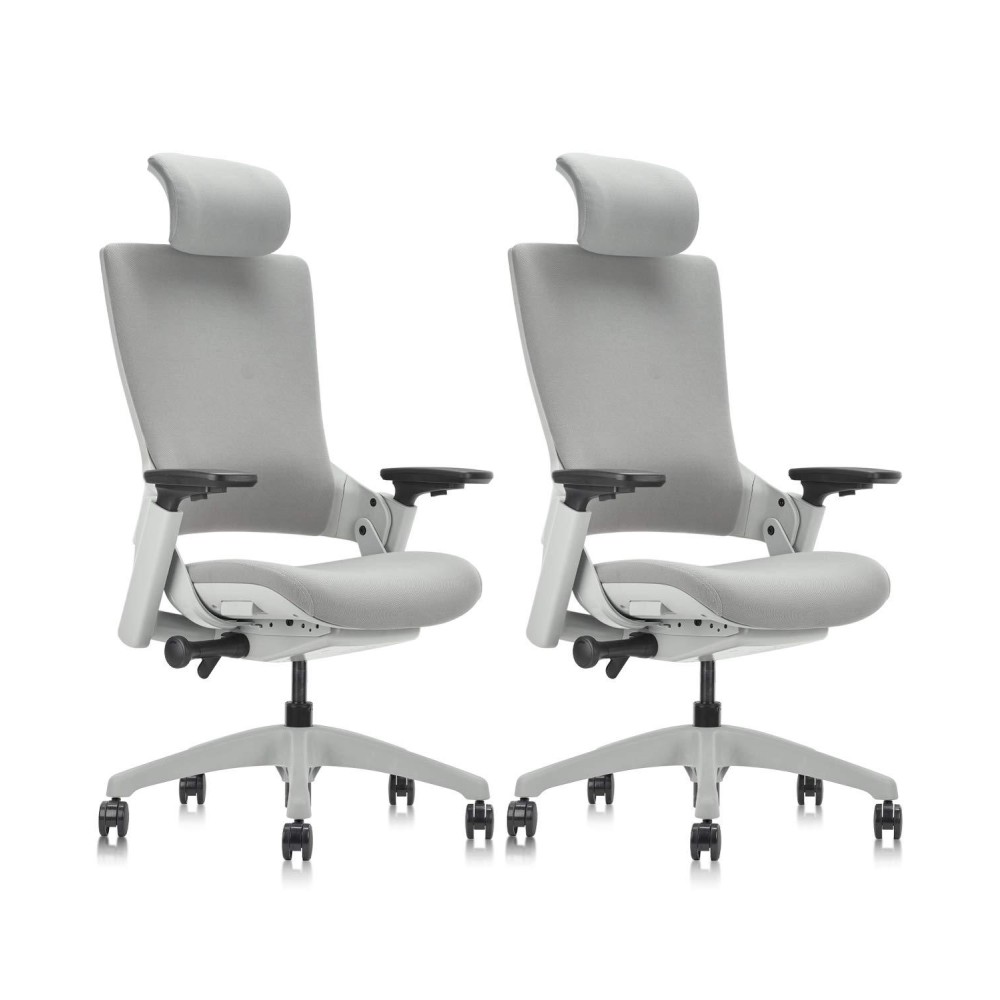 Clatina Ergonomic High Swivel Executive Chair With Adjustable Height Head 3D Arm Rest Lumbar Support And Upholstered Back For Home Office Gray Fabric 2 Pack