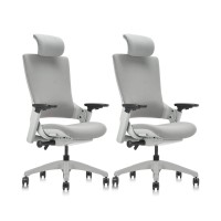 Clatina Ergonomic High Swivel Executive Chair With Adjustable Height Head 3D Arm Rest Lumbar Support And Upholstered Back For Home Office Gray Fabric 2 Pack