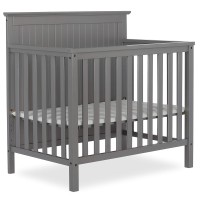 Dream On Me Ava 4-In-1 Convertible Mini Crib In Steel Grey, Greenguard Gold Certified, Non-Toxic Finish, Comes With 1 Mattress Pad, With 3 Mattress Height Settings