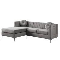 Lilola Home Velvet Sectional Sofa Chaise With Usb Charging Port, Gray