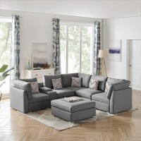 Lilola Home Amira Gray Fabric Reversible Sectional Sofa With Usb Console And Ottoman