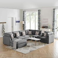 Lilola Home Amira Gray Fabric Reversible Modular Sectional Sofa With Usb Console And Ottoman