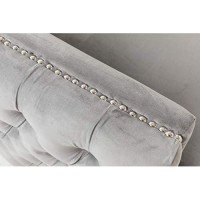 Lilola Home Bayberry Gray Velvet Loveseat With 2 Pillows, Nail-Head Trim, Chrome Metal Legs