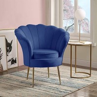 Lilola Home Angelina Blue Velvet Scalloped Back Barrel Accent Chair With Metal Legs