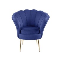 Lilola Home Angelina Blue Velvet Scalloped Back Barrel Accent Chair With Metal Legs