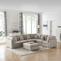 Lilola Home Amira Beige Fabric Reversible Modular Sectional Sofa With Ottoman And Pillows