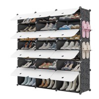 Kousi Portable Shoe Rack Organizer 48 Pair Tower Shelf Storage Cabinet Stand Expandable For Heels, Boots, Slippers, 8 Tier Black