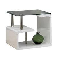 Benjara Contemporary End Table With Multi Level Curled Open Shelf, White