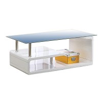 Benjara Contemporary Coffee Table With Multi Level Curled Open Shelf, White
