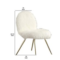 Benjara Faux Fur Upholstered Contemporary Metal Accent Chair, White And Gold