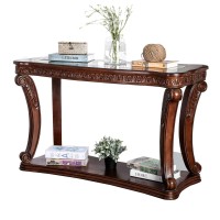 Benjara Traditional Sofa Table With Cabriole Legs And Wooden Carving, Brown