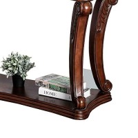 Benjara Traditional Sofa Table With Cabriole Legs And Wooden Carving, Brown