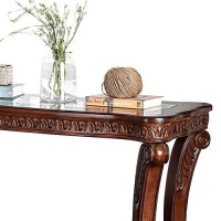 Benjara Traditional Sofa Table With Cabriole Legs And Wooden Carving, Brown