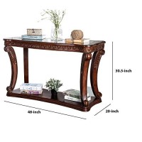 Benjara Traditional Sofa Table With Cabriole Legs And Wooden Carving, Brown