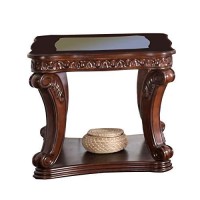 Benjara Traditional End Table With Cabriole Legs And Wooden Carving, Brown