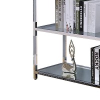 Benjara Metal And Glass Sofa Table With 2 Open Shelves, Silver And Clear