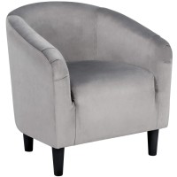 Yaheetech Living Room Chair, Velvet Accent Upholstered Barrel Sitting Chair With Armrest And Low Back For Bedroom, Grey
