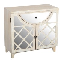 Tup The Urban Port Mango Wood Cabinet With Mirrored Look Steel Insert Door Storage, Beige