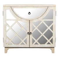 Tup The Urban Port Mango Wood Cabinet With Mirrored Look Steel Insert Door Storage, Beige