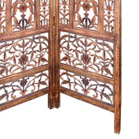 Tup The Urban Port Handcrafted 3 Panel Mango Wood Screen With Cutout Filigree Carvings, Brown