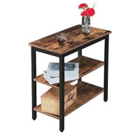 Hoobro End Table, Simple Rustic Side Table With 3-Tier Storage Shelf, Narrow Nightstand For Small Spaces, Easy Assembly, For Living Room, Bedroom, Industrial Design, Rustic Brown And Black Bf14Bz01