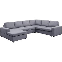 Bowery Hill Contemporary Fabric 6 Seat Reversible Sectional Sofa Chaise In Gray