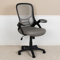 High Back Light Gray Mesh Ergonomic Swivel Office Chair With Black Frame And Flip-Up Arms