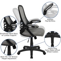 High Back Light Gray Mesh Ergonomic Swivel Office Chair With Black Frame And Flip-Up Arms
