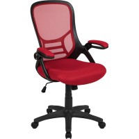 High Back Red Mesh Ergonomic Swivel Office Chair With Black Frame And Flip-Up Arms